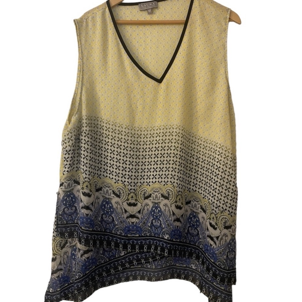 Laura Plus Petites Yellow and Blue Women's Sleeveless Blouse Top Size 24